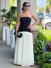 Load image into Gallery viewer, &quot;Mirella&quot; Strapless Fitted Dropped Waist Bodice Pleated Skirt Mix Maxi Dress.
