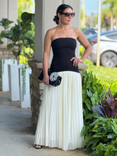 Load image into Gallery viewer, &quot;Mirella&quot; Strapless Fitted Dropped Waist Bodice Pleated Skirt Mix Maxi Dress.

