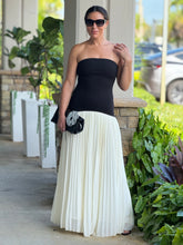 Load image into Gallery viewer, &quot;Mirella&quot; Strapless Fitted Dropped Waist Bodice Pleated Skirt Mix Maxi Dress.
