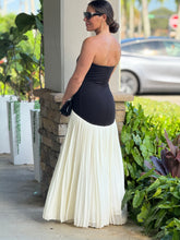Load image into Gallery viewer, &quot;Mirella&quot; Strapless Fitted Dropped Waist Bodice Pleated Skirt Mix Maxi Dress.
