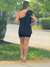 Load image into Gallery viewer, &quot;Rebeca&quot; One Shoulder Sleeve Bow Detail Mini Dress
