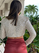 Load image into Gallery viewer, &quot;Laure&quot; Pearl With Sequin Shoulder Pad Crop Top
