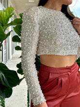 Load image into Gallery viewer, &quot;Laure&quot; Pearl With Sequin Shoulder Pad Crop Top
