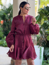 Load image into Gallery viewer, &quot;Claire&quot; Long Sleeve Button Down Tie Mini Dress
