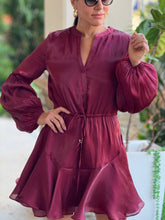 Load image into Gallery viewer, &quot;Claire&quot; Long Sleeve Button Down Tie Mini Dress
