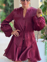 Load image into Gallery viewer, &quot;Claire&quot; Long Sleeve Button Down Tie Mini Dress
