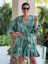 Load image into Gallery viewer, &quot;Amara&quot; 3/4 Dolman Sleeve Tie Front Waisted Mini Dress
