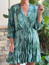 Load image into Gallery viewer, &quot;Amara&quot; 3/4 Dolman Sleeve Tie Front Waisted Mini Dress
