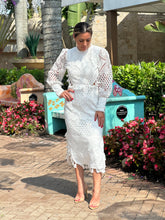 Load image into Gallery viewer, &quot;Pia&quot; Long Sleeve Open Back Embroidery Midi Dress
