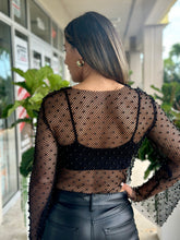 Load image into Gallery viewer, &quot;Mariella&quot;  Sexy Studded Pearl Fishnet Bell Sleeves Cropped Top
