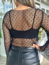 Load image into Gallery viewer, &quot;Mariella&quot;  Sexy Studded Pearl Fishnet Bell Sleeves Cropped Top
