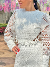 Load image into Gallery viewer, &quot;Pia&quot; Long Sleeve Open Back Embroidery Midi Dress
