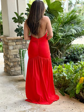 Load image into Gallery viewer, &quot;Tamara&quot; Halter V Deep Neck Ruched Maxi Dress
