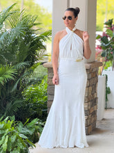 Load image into Gallery viewer, &quot;Marcelle&quot; Halter Gold Accent Maxi Dress
