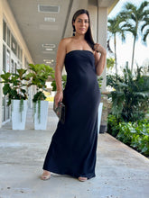 Load image into Gallery viewer, &quot;Eva&quot; Tube Cowl Back Waisted Tie Back Chest Maxi Satin Dress
