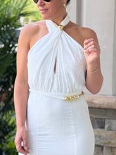 Load image into Gallery viewer, &quot;Marcelle&quot; Halter Gold Accent Maxi Dress
