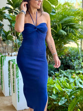 Load image into Gallery viewer, &quot; Alessia&quot; Ruched Detail Halter Neck Knit Long Slit Dress
