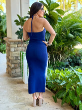 Load image into Gallery viewer, &quot; Alessia&quot; Ruched Detail Halter Neck Knit Long Slit Dress
