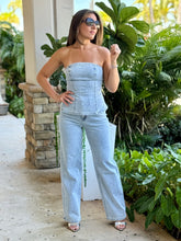 Load image into Gallery viewer, &quot; Giorgia&quot; Beaded Denim Strapless Top And High Waisted Pants Set
