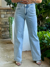 Load image into Gallery viewer, &quot; Giorgia&quot; Beaded Denim Strapless Top And High Waisted Pants Set
