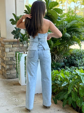 Load image into Gallery viewer, &quot; Giorgia&quot; Beaded Denim Strapless Top And High Waisted Pants Set
