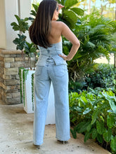 Load image into Gallery viewer, &quot; Giorgia&quot; Beaded Denim Strapless Top And High Waisted Pants Set
