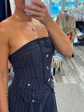 Load image into Gallery viewer, &quot;Claire&quot; Strapless Denim/Linen Gold Buttons Top And Matching Pants
