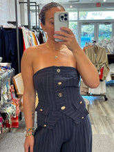 Load image into Gallery viewer, &quot;Claire&quot; Strapless Denim/Linen Gold Buttons Top And Matching Pants
