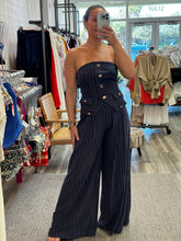 Load image into Gallery viewer, &quot;Claire&quot; Strapless Denim/Linen Gold Buttons Top And Matching Pants
