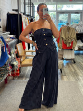 Load image into Gallery viewer, &quot;Claire&quot; Strapless Denim/Linen Gold Buttons Top And Matching Pants
