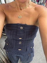 Load image into Gallery viewer, &quot;Claire&quot; Strapless Denim/Linen Gold Buttons Top And Matching Pants
