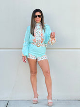 Load image into Gallery viewer, &quot;Juliet&quot; Paisley Border Print Boxy Shorts, Complete With A Chic Accent Belt And Printed Blouse
