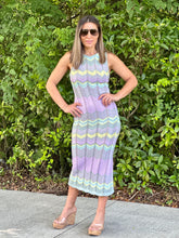 Load image into Gallery viewer, &quot;Elina&quot; Sleeveless Color Block Multi Color Zigzag Knit Bodycon Midi Dress
