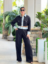 Load image into Gallery viewer, &quot;Maite&quot; Denim Contrast Long Sleeve Jacket And High Waisted Pants Set
