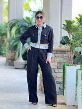 Load image into Gallery viewer, &quot;Maite&quot; Denim Contrast Long Sleeve Jacket And High Waisted Pants Set
