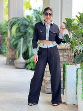 Load image into Gallery viewer, &quot;Maite&quot; Denim Contrast Long Sleeve Jacket And High Waisted Pants Set
