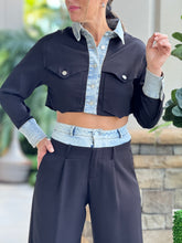 Load image into Gallery viewer, &quot;Maite&quot; Denim Contrast Long Sleeve Jacket And High Waisted Pants Set
