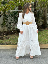 Load image into Gallery viewer, &quot;Oriana&quot; Long Sleeve Button Up White Dress
