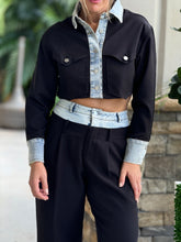 Load image into Gallery viewer, &quot;Maite&quot; Denim Contrast Long Sleeve Jacket And High Waisted Pants Set
