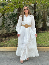 Load image into Gallery viewer, &quot;Oriana&quot; Long Sleeve Button Up White Dress
