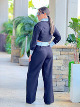 Load image into Gallery viewer, &quot;Maite&quot; Denim Contrast Long Sleeve Jacket And High Waisted Pants Set
