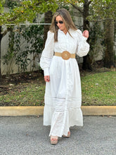 Load image into Gallery viewer, &quot;Oriana&quot; Long Sleeve Button Up White Dress
