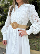 Load image into Gallery viewer, &quot;Oriana&quot; Long Sleeve Button Up White Dress
