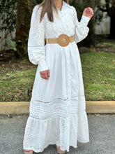 Load image into Gallery viewer, &quot;Oriana&quot; Long Sleeve Button Up White Dress
