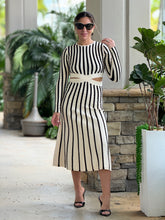 Load image into Gallery viewer, &quot;Ravenna&quot; Knit Long Sleeve Striped Midi Dress
