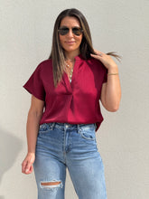 Load image into Gallery viewer, &quot;Katie&quot; Silky V-Neck Short Sleeve Blouse

