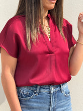Load image into Gallery viewer, &quot;Katie&quot; Silky V-Neck Short Sleeve Blouse

