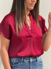 Load image into Gallery viewer, &quot;Katie&quot; Silky V-Neck Short Sleeve Blouse

