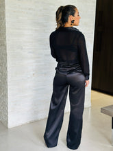 Load image into Gallery viewer, &quot;Mariah&quot; Sheer Long Sleeve Blouse And Satin Palazzo Pants Set
