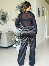 Load image into Gallery viewer, &quot;Mariah&quot; Sheer Long Sleeve Blouse And Satin Palazzo Pants Set
